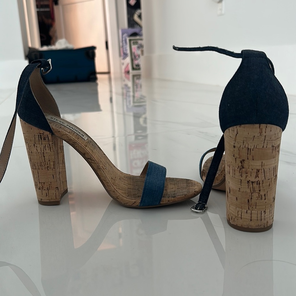 Steve Madden Cork And Denim Heels Gem